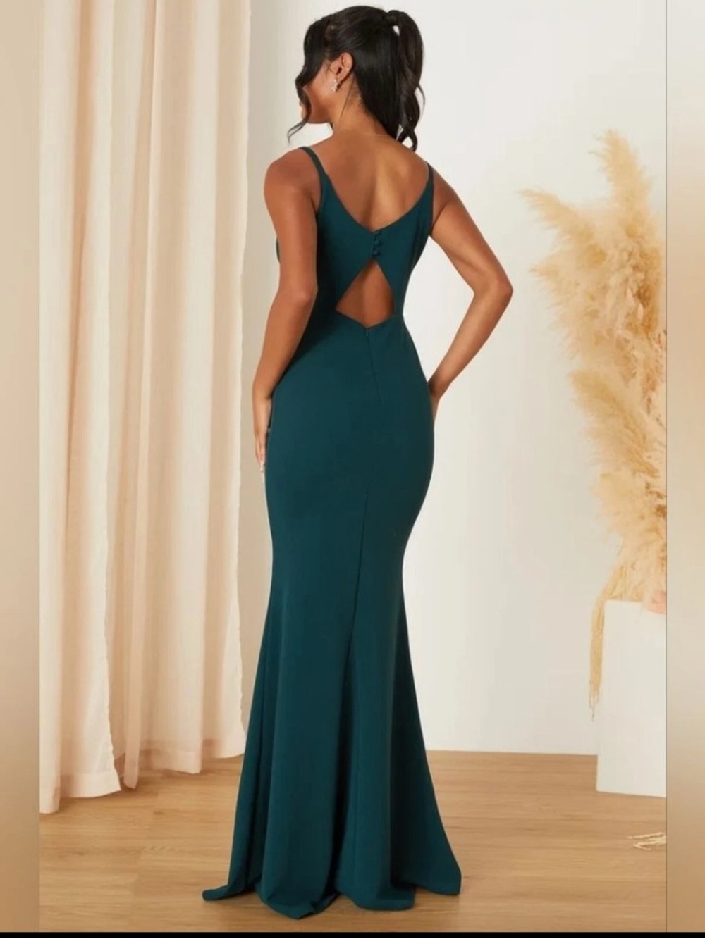 Lulu's Moments Of Bliss Forest Green Backless Mermaid Maxi Dress Party Wedding